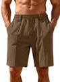 Dunkelbraune Herren-Shorts mit Waffelstruktur und elastischem Kordelzug-Bund - S / Camel