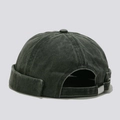 Detail of washed grey cotton brimless cap with adjustable silver metal buckle at the back - Adjustable / Army Green