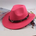 Deep pink wide brim cowboy hat with cattle skull charm and studded leather band - Small Bull Head Style / Rose Red