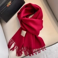 Deep red long scarf in 100% Australian wool featuring delicate fringe detailing - Burgundy