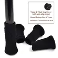 Black knitted chair leg floor protectors with anti-slip silicone strips and elastic fit - Fits Perimeter 6-17cm / Round Bottom Black (With Silicone Strips)