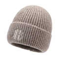 Bonnet tricoté pour hommes couleur avoine avec broderie HB et doublure polaire - Taille unique / Beige Foncé