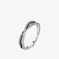 Retro S925 sterling silver twist ring with paved white zircons and oxidized finish - US Size 5 / Silver