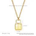 Gold letter E square padlock pendant necklace in 18K gold style with cross chain - Letter E