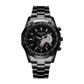 Men's quartz sports watch with black metal strap, tachymeter scale, and date display - Black Case Black Strap