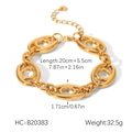 Detailweergave van de grove 18K vergulde roestvrijstalen schakelarmband met maten - Gepolijste Ovalen Schakelstijl(HC-B20383)