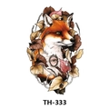 Waterproof temporary tattoo featuring a red fox with autumn leaves and eyeglass, model TH-333 - Th-333 / 210*148mm