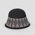 Women's autumn knit bucket hat featuring black yarn and beige diamond jacquard pattern - M (56-58cm) / Black