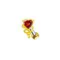 Detailed view of red heart zircon ear stud with gold devil tail and silver piercing bar - Red Devil Heart Style (#15)