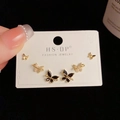 Three-pair gold butterfly earring set with sparkling rhinestones and black gemstones - Gold-Rhinestone Butterfly Set (91#)