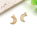 DIY moon shape jewelry charms with hollow pattern design in polished gold finish - KC Gold Patterned Moon (18244)