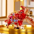 Cute red elephant keychain with crystal rhinestones and golden metal finish - Single OPP Bag Packaging / Lucky Elephant Red