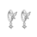 Macro shot of silver butterfly huggie earrings featuring sparkling marquise cubic zirconia - Platinum White Zirconia