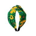 Green wide knotted headband featuring yellow sunflower prints and red berries design - Sunflower Green (FG194) / Green