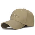 Khaki cotton baseball cap with gold embroidered PERFECT text and curved brim - Adjustable / Deep Beige