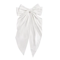 Large white satin bow hair clip with elegant long ribbon and smooth silky finish - Long Streamer Spring Clip / Pure White
