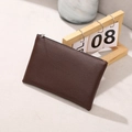 Deep brown litchi pattern PU leather slim pouch with silver zipper for phone and coins - Coffee