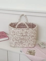 Detailed quilted corduroy organizer bag with pink peony floral patterns and soft handles - Pink Floral