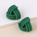 Minimalist forest green triangle stud earrings with modern braided texture and matte finish - Dark Green
