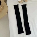 Schwarze gestrickte Beinstulpen im Y2K-Stil mit Rippenmuster und gewelltem Saumdesign - Mittel (ca. 47cm) / Ohne Verpackung / Schwarz