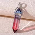 Blue and purple hexagonal crystal column pendant with a silver metal clasp - Blue Red Gradient