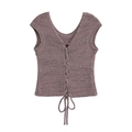 Crop top in maglia malva senza maniche con dettaglio stringato e trama intrecciata - Top