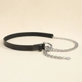 Fashionable black leather belt with silver chain link detail and round metal buckle - 19205 Pin Buckle Black Silver