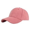 Detailopname van roze suède baseballpet met fijne textuur en versterkte stiksels - Verstelbaar 54-59 / Roze