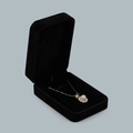 Black velvet jewelry box featuring a pearl and diamond pendant necklace for display - Large Ring/Stud Earring Box / Black
