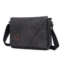 Dark grey canvas messenger bag with flap cover and adjustable shoulder strap - Black and Gray