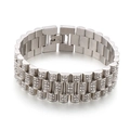 Bracciale stile cinturino in acciaio inossidabile argento con pietre di zirconi lucidi - 20cm / Argento