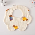 Cotton baby bib with brown bear skating print and soft petal edge design - Gauze Flower Scarf - Ice Skating Bear