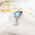 Silver star cartilage earring with light blue zircon and clear teardrop crystal - Star Water Drop (A690-3)