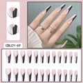 Long coffin press on nails featuring pink and black geometric designs with 24 pieces set - CBLCY-69 Pink White Black Geometric