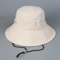 Minimalist ivory cotton linen sun hat with wide brim and adjustable black windproof cord - M (56-58cm) / Beige