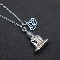 Silver Buddha and hollow lotus pendant necklace with metallic fine chain detail - Lotus + Buddha