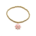 Bracelet à billes plaqué or avec breloque marguerite rose et pierre de zircon - Rose