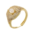 Macro detail of a gold square ring featuring a large crystal and micro-pave setting - Gold White Zirconia