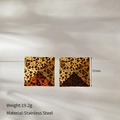 Detailed macro view showing the 37mm square leopard print stainless steel earring design - Square Leopard Print (CH1183-3)