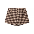 Pantaloncini da donna in tweed con motivo pied-de-poule marrone scuro e taglio a trapezio - S / Shorts