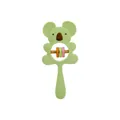Green silicone koala baby teether rattle toy with wooden bar and colorful rings - Koala Rattle Green