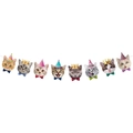 Katzen-Geburtstagsbanner mit Cartoon-Katzenköpfen, Partyhüten und kleinen Schleifen - Cartoon Katzenkopf Banner