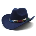 Detailed close-up of colorful snakeskin band on navy wool western cowboy fedora hat - M (56-58cm) / Navy Blue