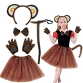 Five-piece brown monkey costume set with plush ears, tail, and brown tutu skirt detail - Brown Monkey 5-Piece Set Type 1