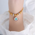 Vintage 18K gold plated evil eye charm bracelet with polished beads and zircon accents - E458-Blue Enamel Gold Color Bracelet