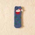 Blue Christmas coral fleece sock with Santa Claus pattern and white pompom detail - One Size / Blue Santa