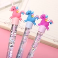 Three-piece unicorn liquid glitter pens in pink, blue, and purple for creative stationery - Colorful Mane Unicorn Series