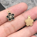 Golden and black enamel cherry blossom charm showing front and back texture details - 1Pc Black Small Cherry Blossom 12x14.5mm