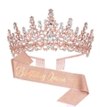 Rose gold Birthday Queen sash and rhinestone crown set for birthday party decorations - Queen (Italic) Rose Gold Set