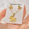 Detailed view of golden stainless steel jewelry set featuring a rocking horse design - Gold Carousel Horse